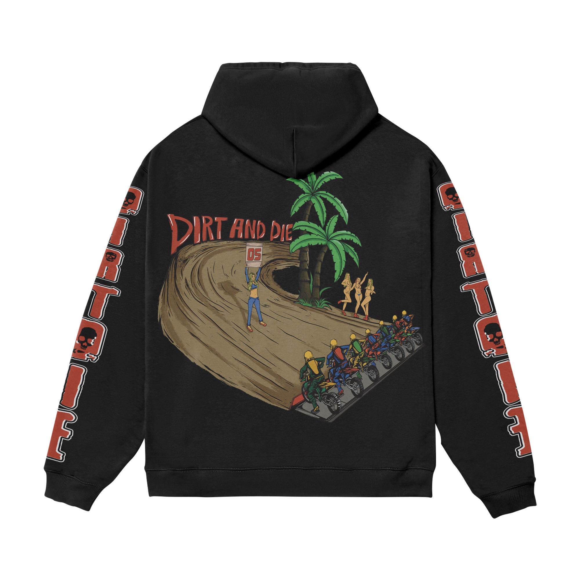 Hoodie, Sweat Shirt Noir Black Oversize Unisexe Départ Motocross Start Palmier Femmes Vintage Retro Skeleton Squelette