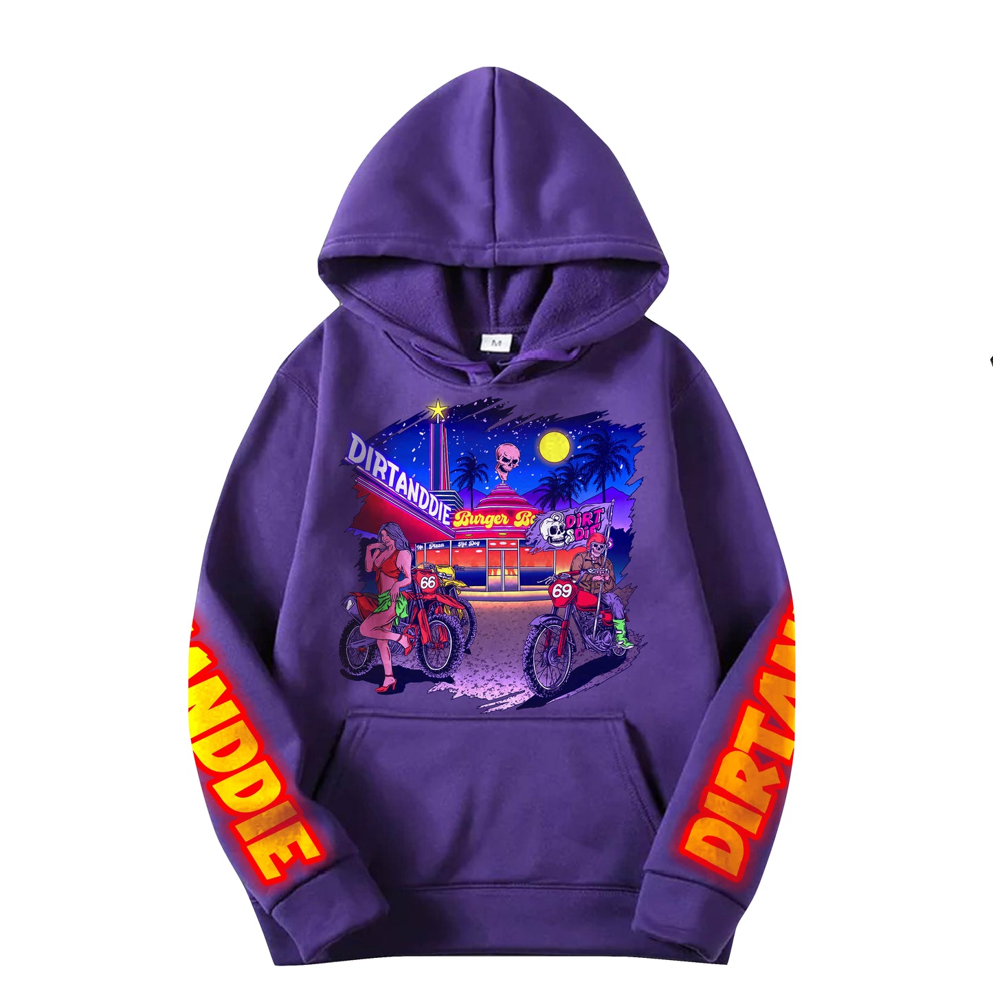 Hoodie, Sweat Shirt Violet Purple Oversize Unisexe Motocross Vintage Retro Diner Skeleton Squelette 